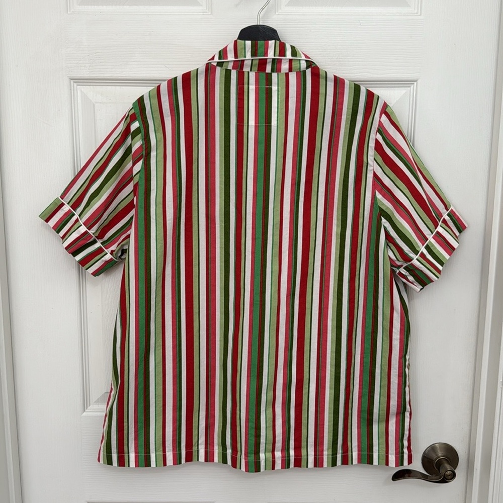 Printfresh women’s Short Sleeve Candy Cane Stripe button down PJ Top - Picture 5 of 6